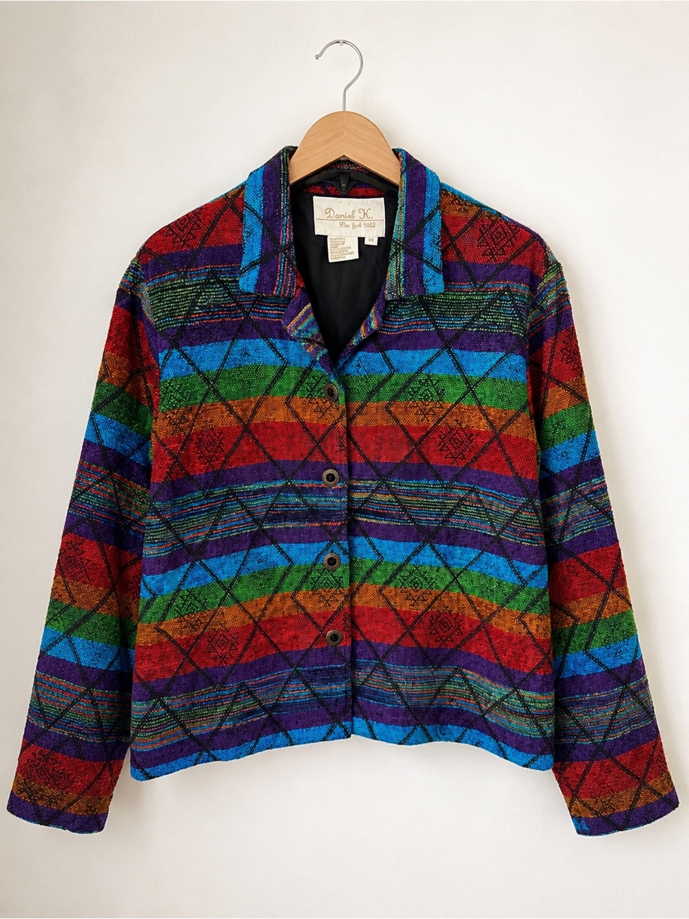 Daniel K New York 90s Multicolor Striped Geometric Button Jacket